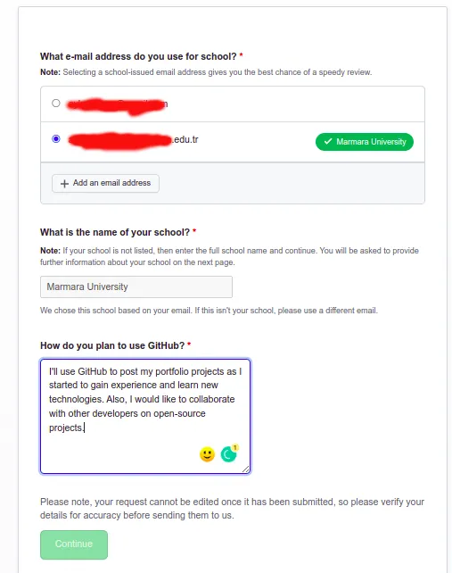 Select your school mail on the form