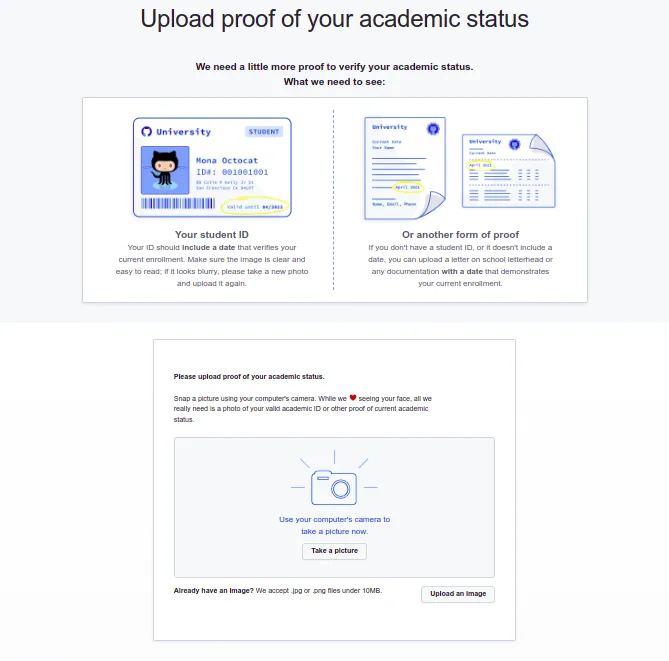 Upload a document for the confirmation of your student status